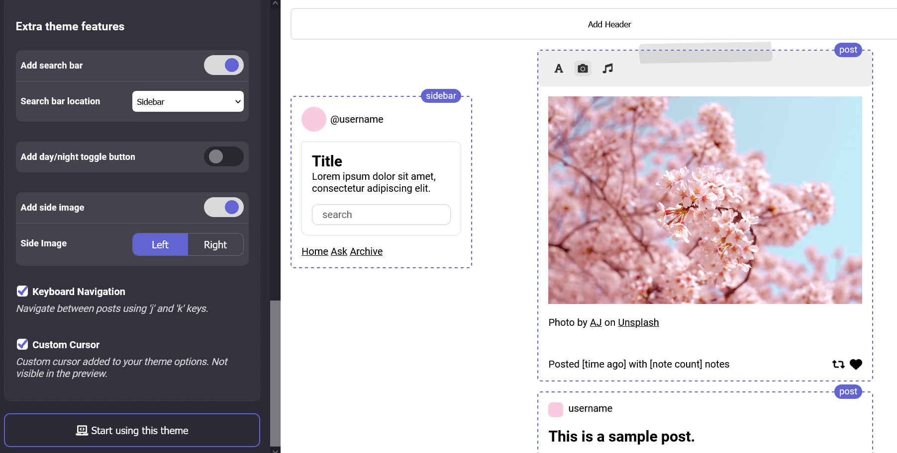Screenshot of a theme customization tool