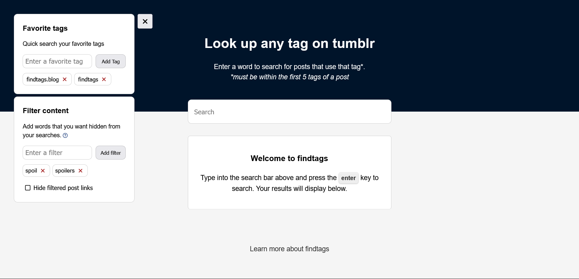 Screenshot of a search tool